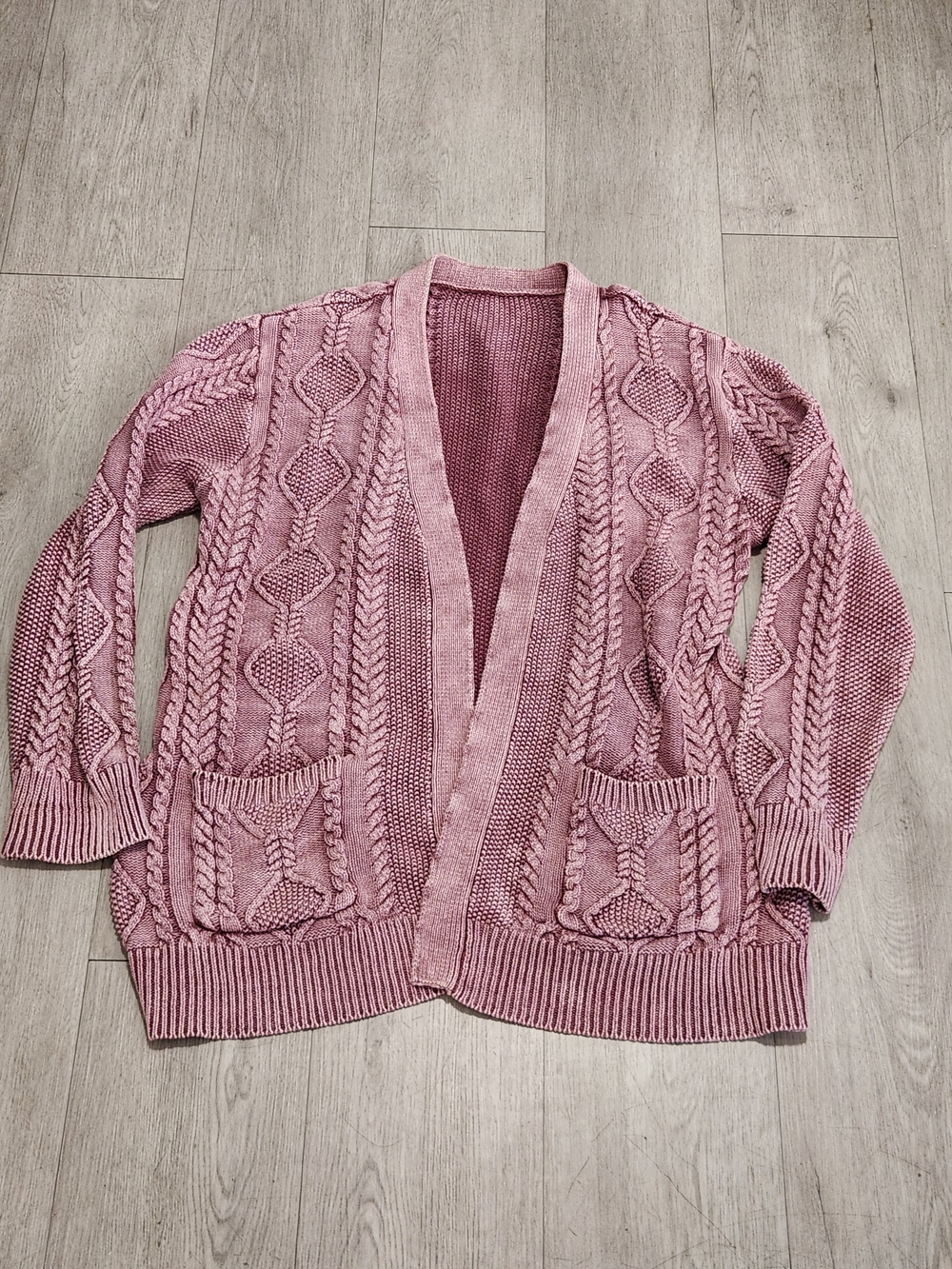 Pink Grandmacore Mineral Wash Chunky Cable Knit L/XL